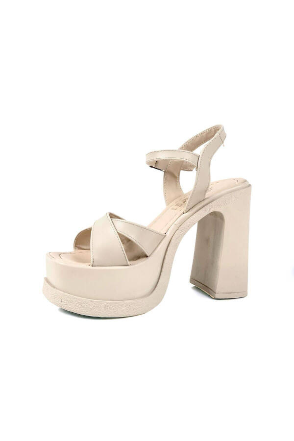 Women's Palma Beige High Heel Platform Bridal Sandal Cross Strap 15 Cm - 2