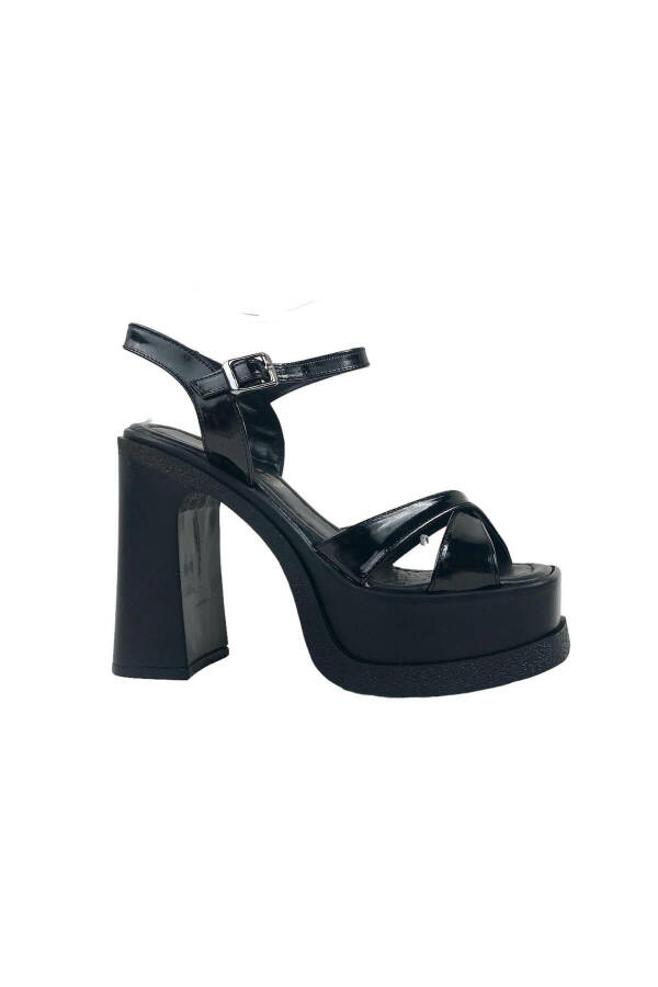 Women's Palma Black Patent Leather High Heel Platform Bridal Shoes Sandal Cross Strap 15 Cm - 1