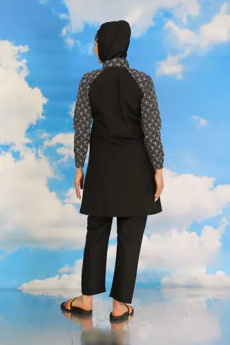 Women's Pants Patterned Full Covered Swimsuit Black 31072 - 6