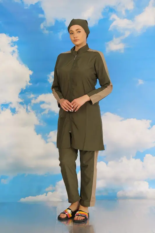 Women's Pants Sleeve Belt Modest Swimwear Khaki 31065 - 6