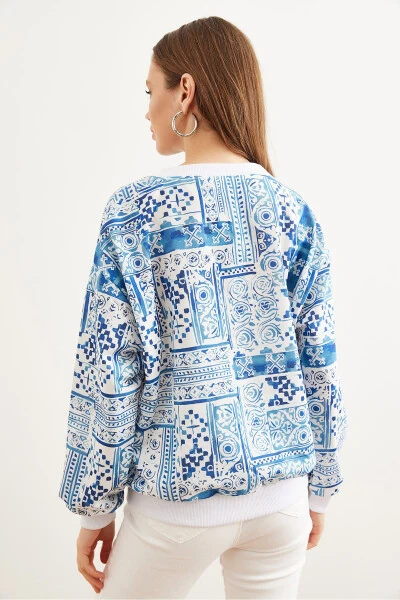 Women's Patch Blue Basic Soft Textured Loose Sweatshirt SWT-19000457 - 5