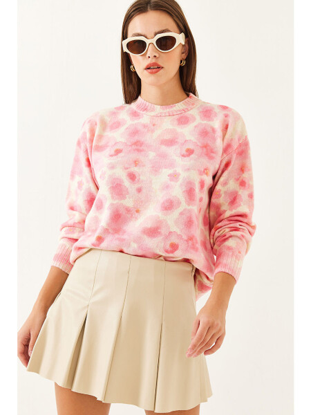 Women's Patchwork Knit Sweater-Beige - 5