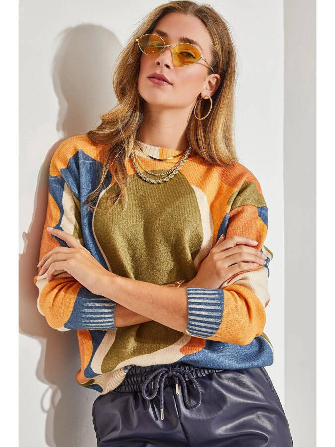 Women's Patchwork Knit Sweater-Mixed - 1