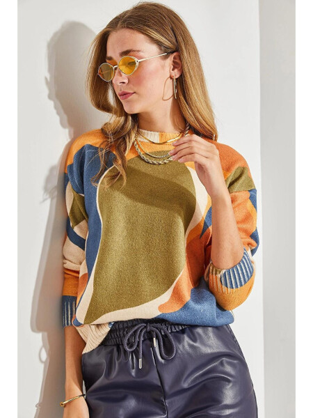 Women's Patchwork Knit Sweater-Mixed - 4