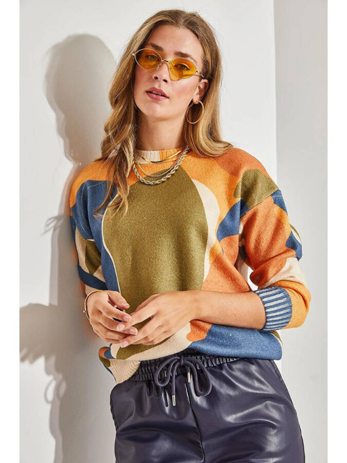 Women's Patchwork Knit Sweater-Mixed - 5