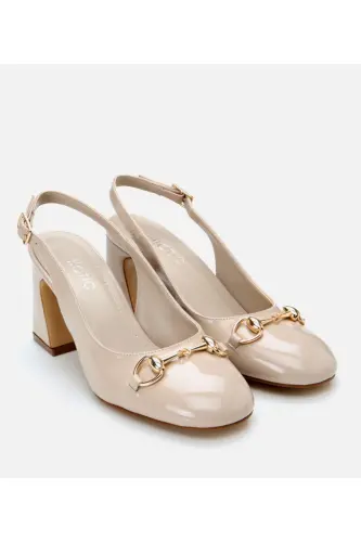 Women's Patent Leather Beige Backless Chunky Heel Shoes - Hotiç (1)