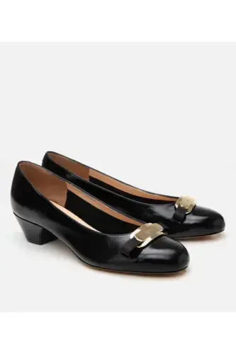 Women's Patent Leather Black Chunky Heel Shoes - HOTIÇ (1)