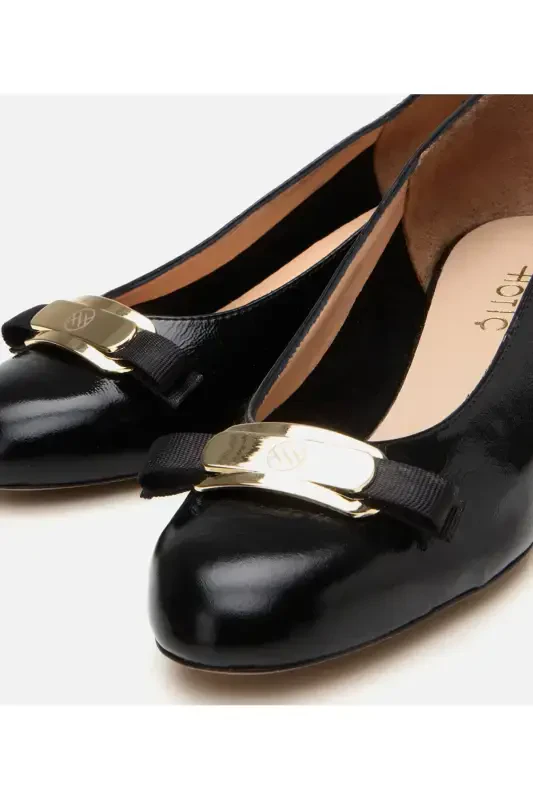 Women's Patent Leather Black Chunky Heel Shoes - 3