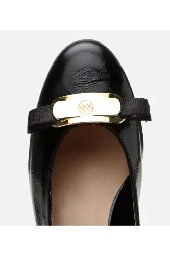 Women's Patent Leather Black Chunky Heel Shoes - 4