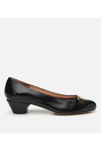 Women's Patent Leather Black Chunky Heel Shoes - 1