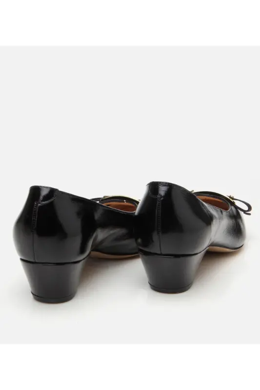 Women's Patent Leather Black Chunky Heel Shoes - 7