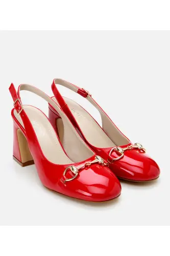 Women's Patent Leather Red Open Back Chunky Heel Shoe - Hotiç (1)