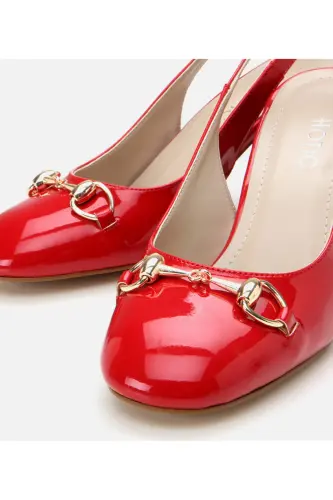 Women's Patent Leather Red Open Back Chunky Heel Shoe - 3