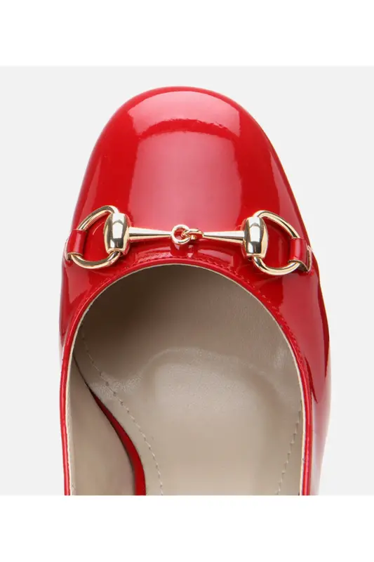 Women's Patent Leather Red Open Back Chunky Heel Shoe - 4