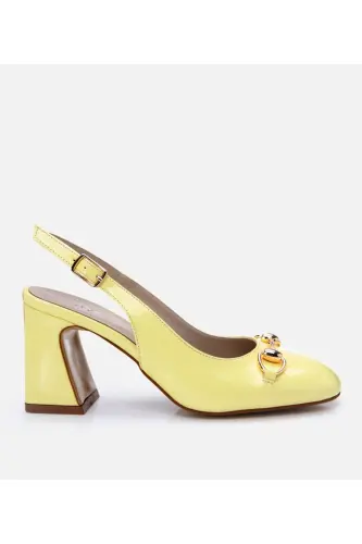 Women's Patent Yellow Open Back Chunky Heel Shoes - 1