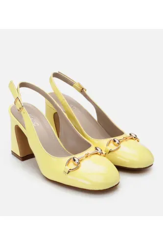 Women's Patent Yellow Open Back Chunky Heel Shoes - Hotiç (1)