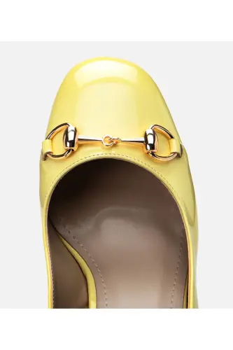 Women's Patent Yellow Open Back Chunky Heel Shoes - 4