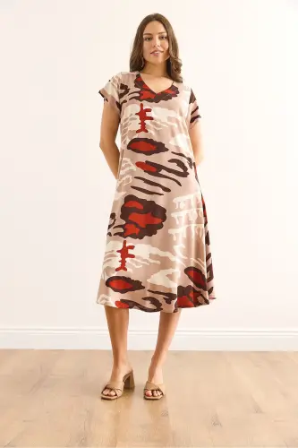 Women's Patterned Mink V Neck Patterned Woven Viscose M - 2
