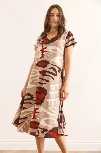Women's Patterned Mink V Neck Patterned Woven Viscose M - 4