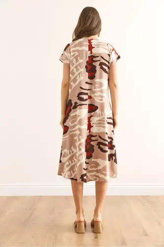 Women's Patterned Mink V Neck Patterned Woven Viscose M - 5