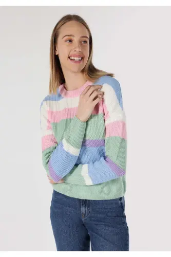 Women's patterned, multi-colored knitted sweater. - 1