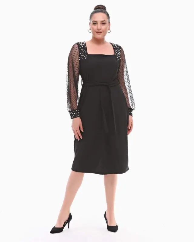 Women's Pearl Detail Square Neck Pencil Dress GLS5275 - 2