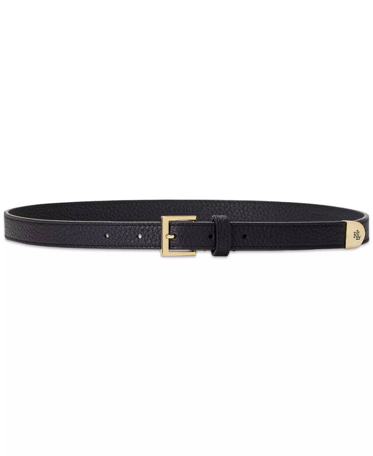 Women's Pebbled Leather Skinny Belt Black - 1