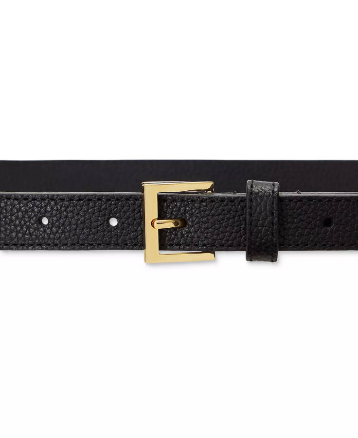 Women's Pebbled Leather Skinny Belt Black - 2