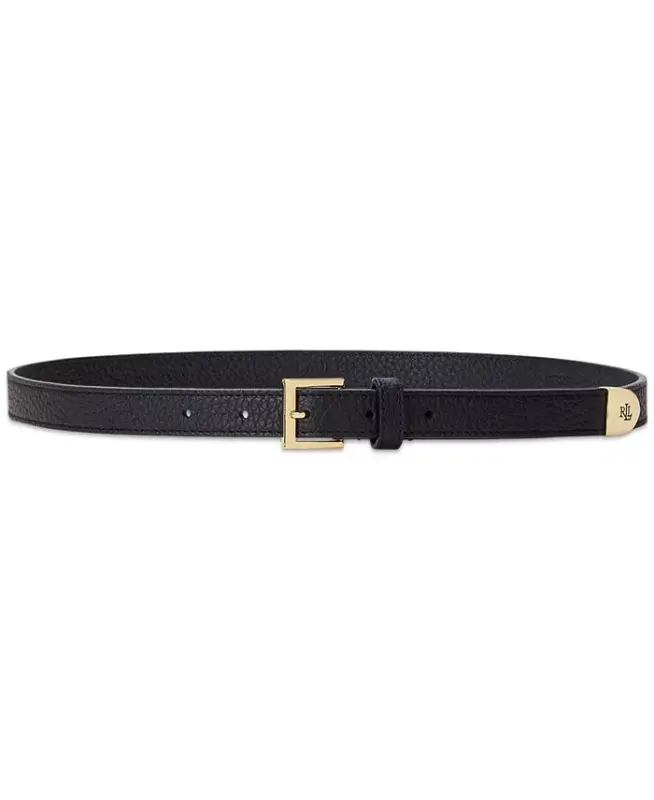 Women's Pebbled Leather Skinny Belt-Black - 1