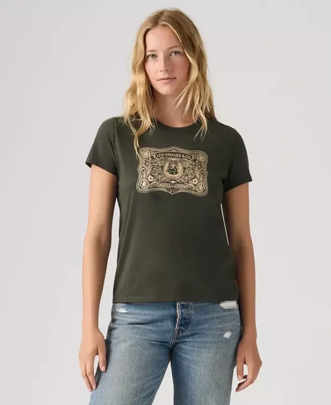 Women's Perfect Graphic Logo Cotton T-Shirt - Archival Buckle Pirate Black - 3