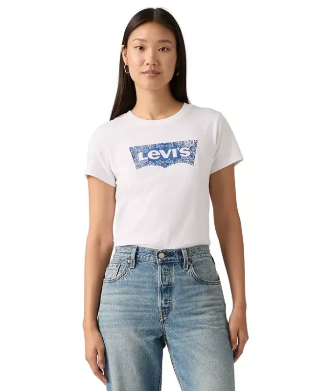 Women's Perfect Graphic Logo Cotton T-Shirt - Bandana Bw Fill T3 Bright White - 3