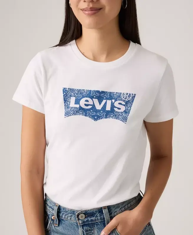 Women's Perfect Graphic Logo Cotton T-Shirt - Bandana Bw Fill T3 Bright White - 4