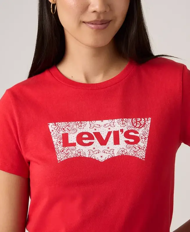 Women's Perfect Graphic Logo Cotton T-Shirt - Bandana Bw Fill T3 Urban Red - 3