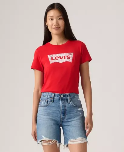 Women's Perfect Graphic Logo Cotton T-Shirt - Bandana Bw Fill T3 Urban Red 