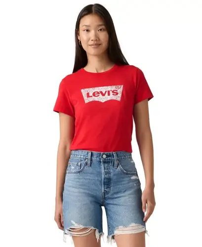 Women's Perfect Graphic Logo Cotton T-Shirt - Bandana Bw Fill T3 Urban Red - 3
