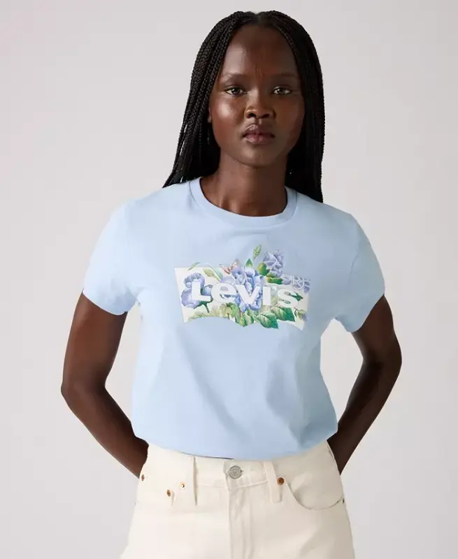 Women's Perfect Graphic Logo Cotton T-Shirt - Blue Carnation Bw Fill Chambray Blue - 1