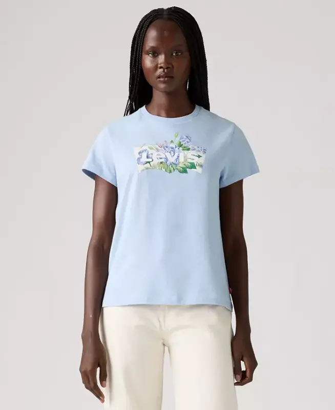 Women's Perfect Graphic Logo Cotton T-Shirt - Blue Carnation Bw Fill Chambray Blue - 4