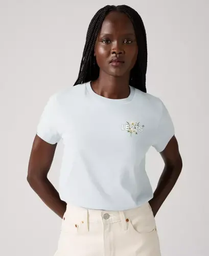 Women's Perfect Graphic Logo Cotton T-Shirt - Blue Daisy - 1