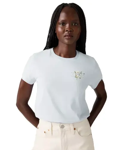 Women's Perfect Graphic Logo Cotton T-Shirt - Blue Daisy - 3