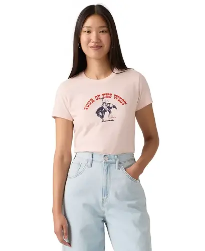 Women's Perfect Graphic Logo Cotton T-Shirt - Bucking Branco_tour Of The West Crystal Pink - 5