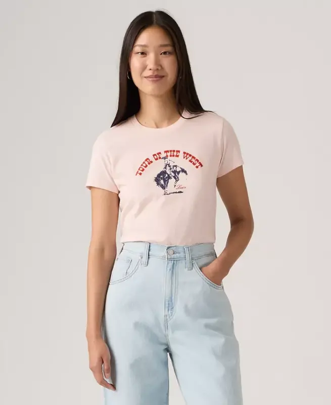 Women's Perfect Graphic Logo Cotton T-Shirt - Bucking Branco_tour Of The West Crystal Pink - 1
