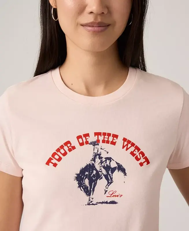 Women's Perfect Graphic Logo Cotton T-Shirt - Bucking Branco_tour Of The West Crystal Pink - 2