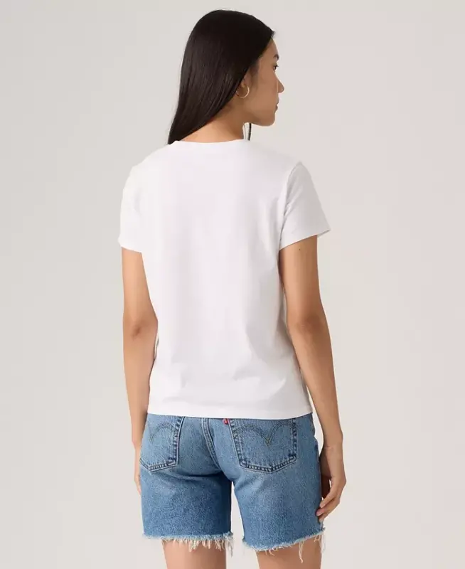 Women's Perfect Graphic Logo Cotton T-Shirt - Butterflies On Daisies Bright White - 2