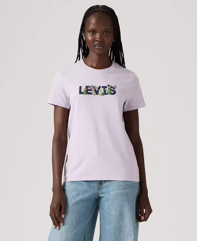 Women's Perfect Graphic Logo Cotton T-Shirt - Cactus Flowers Hl Logo Fresh Lilac - 1