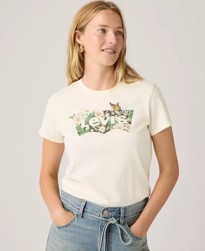 Women's Perfect Graphic Logo Cotton T-Shirt - Daisy Bw Egret - 4