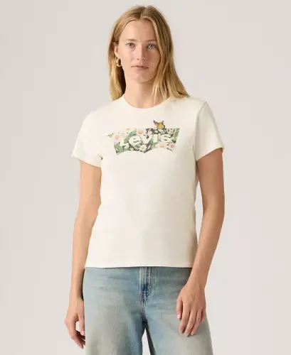 Women's Perfect Graphic Logo Cotton T-Shirt - Daisy Bw Egret - 1