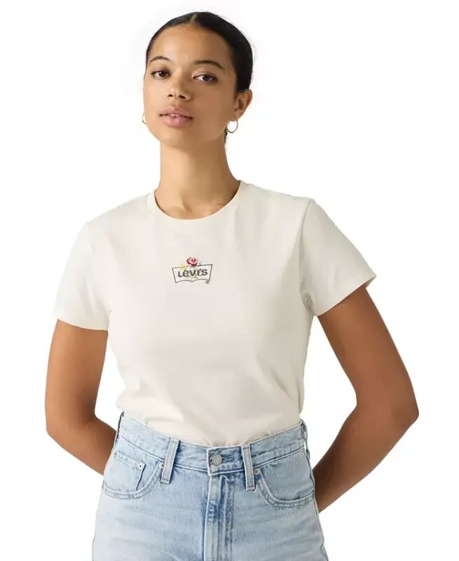 Women's Perfect Graphic Logo Cotton T-Shirt - Emb Rose Bw Egret - Levi's