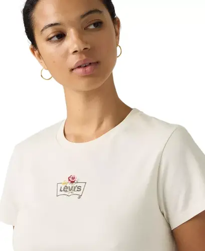 Women's Perfect Graphic Logo Cotton T-Shirt - Emb Rose Bw Egret - Levi's (1)