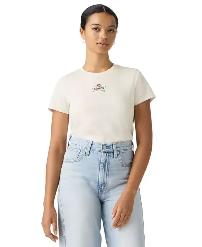 Women's Perfect Graphic Logo Cotton T-Shirt - Emb Rose Bw Egret - 4