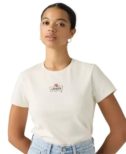 Women's Perfect Graphic Logo Cotton T-Shirt - Emb Rose Bw Egret - 5